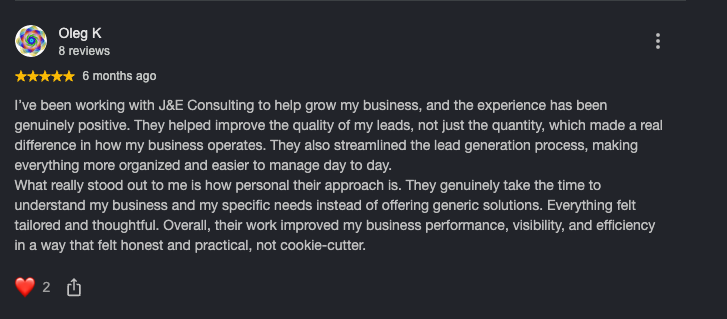 Google review from Oleg K: improved lead quality and business performance