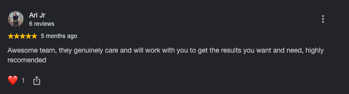 Google review from Ari Jr: awesome team, highly recommended