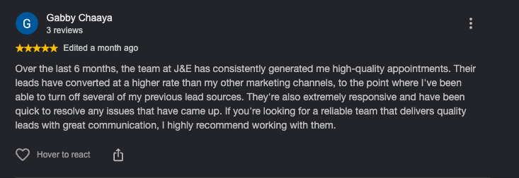 Google review from Gabby Chaaya: consistently high-quality appointments