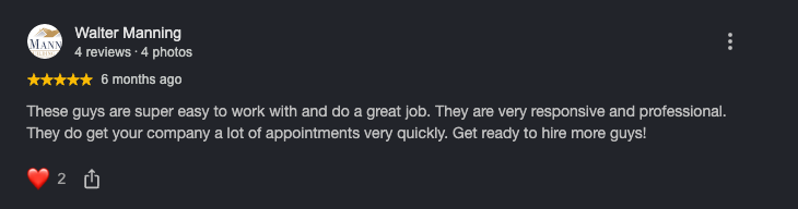 Google review from Walter Manning: a lot of appointments very quickly