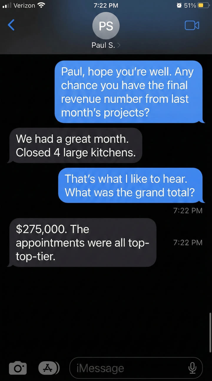 Client text: $275,000 month from top-tier appointments